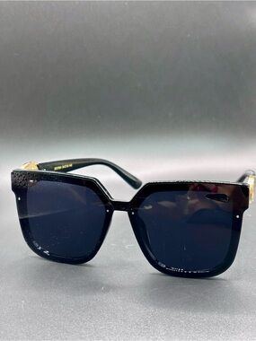Oversized Black Women's Sunglasses with Gold Accent